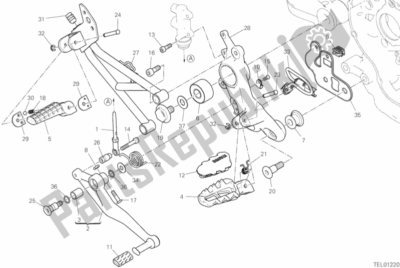 Alle onderdelen voor de Voetsteunen, Juist van de Ducati Hypermotard 950 SP USA 2019